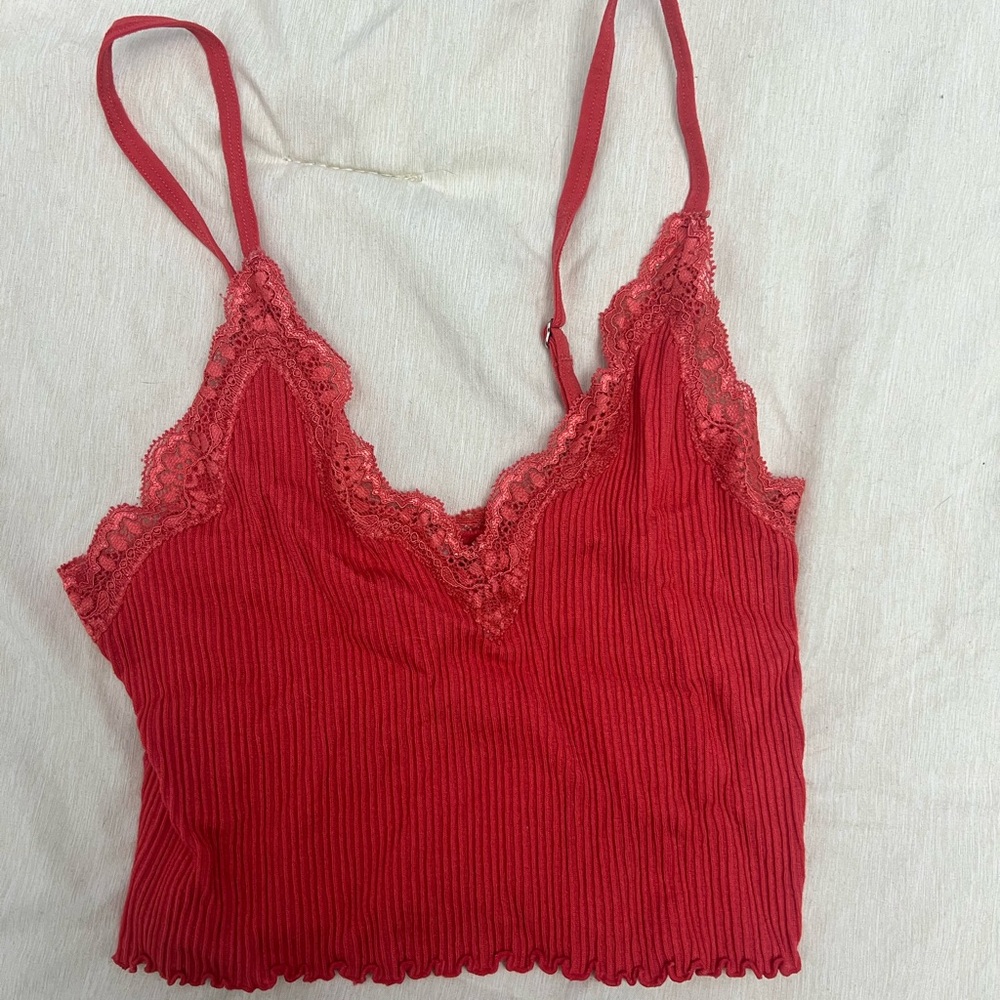 Red Lace Trim Cami Top